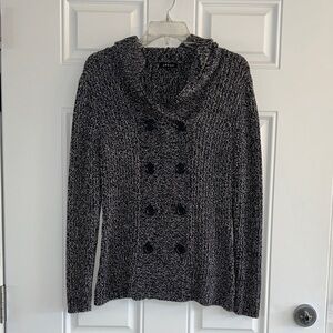 Chic Black Double-Breasted Cowl Neck Sweater